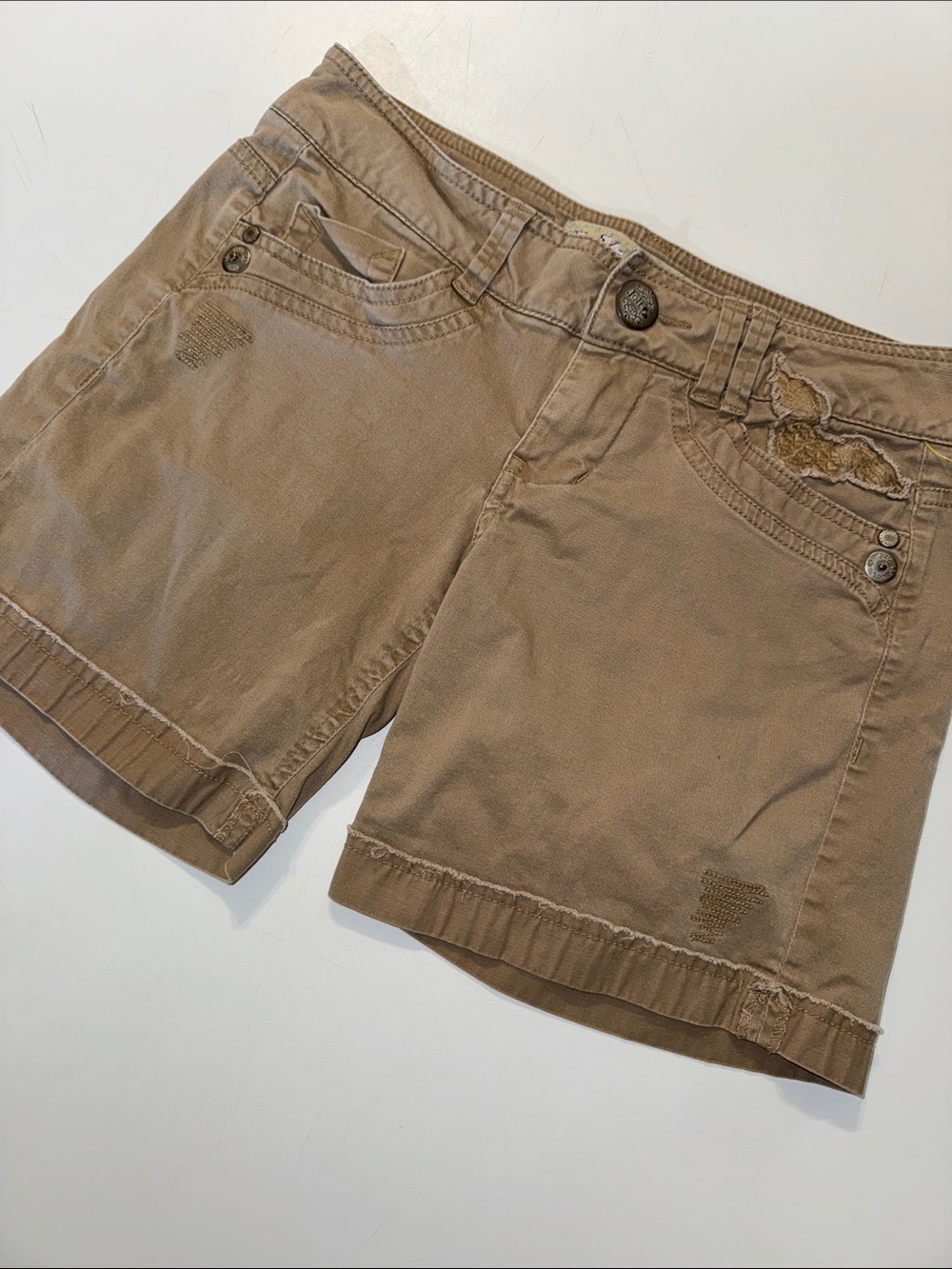 Womens Y2K Jolt Tan Distressed Bermuda Shorts